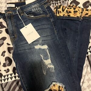 KanCan leopard patch and cuffed jean